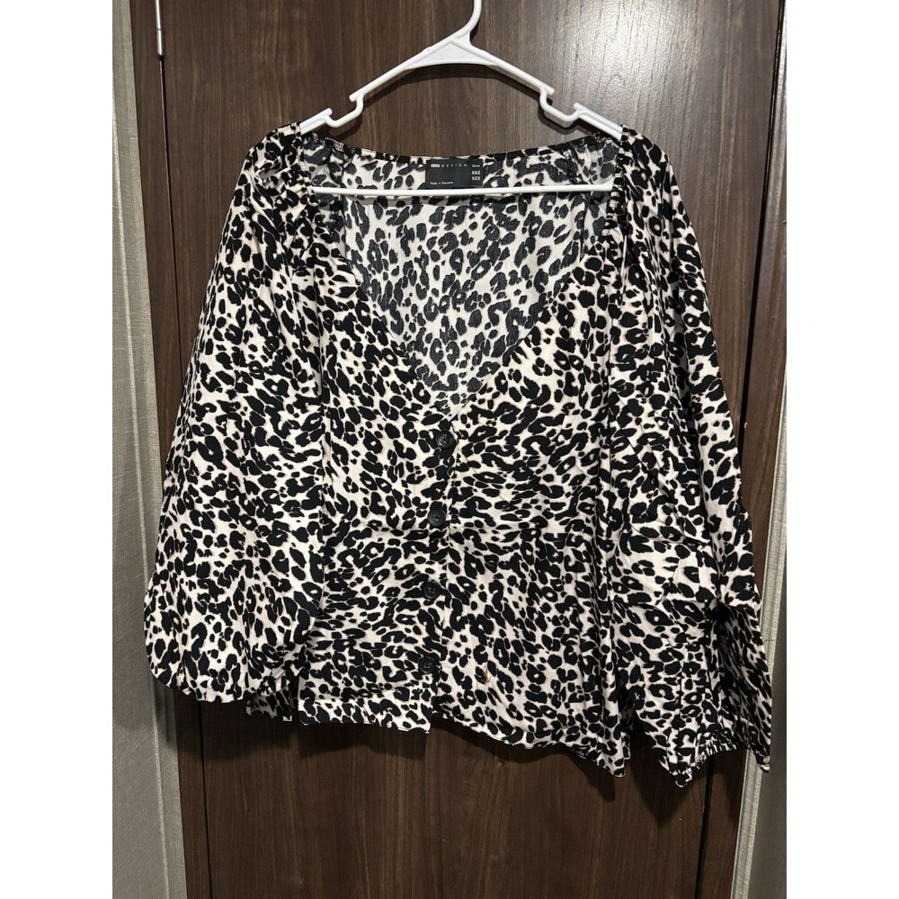 ASOS Design Curve Womens Leopard Print Blouse Bottom Up Cotton Size 24